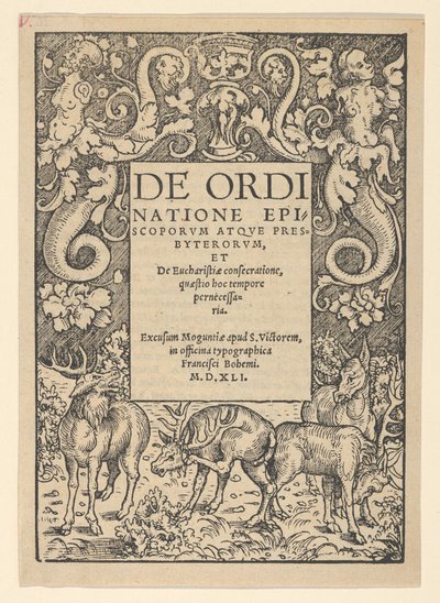 Titelbård med Three Stags and a Hind, tidigt 1500-tal. av Hans Cranach