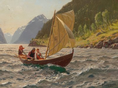 Segeltur i ett norskt fjordlandskap av Hans Dahl