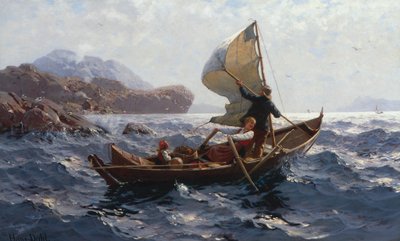 Kvinna, man och barn i en Oselver av Hans Dahl