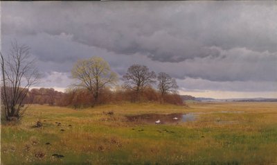 Vårlandskap med regnskurar. Sydsjälland av Hans Friis