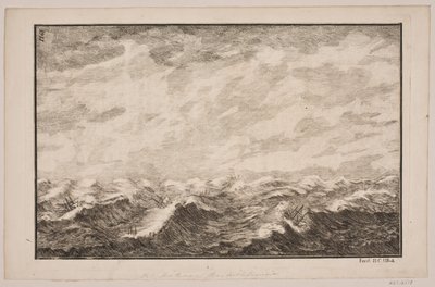 Fartyg i grov sjö. Illustration för Fontenay, "Söe-Evolution"; Köpenhamn 1743 av Hans Henrich Christian Ulrich