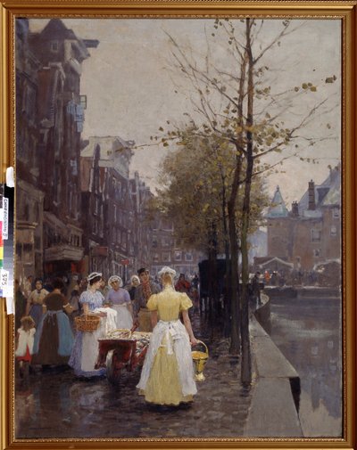 ""Oktobermorgon på gatorna i Amsterdam"" (An October Morning in Amsterdam) Tjänstefolket är upptagna på gatorna. Målning av Hans Hermann (1813-1890) 1800-talets regionala konstmuseum, Simferopol Ukraina av Hans Hermann
