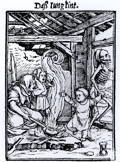 Döden tar ett barn, från serien "Dödsdansen", graverad av Hans Lutzelburger, ca 1526-8 av Hans Holbein der Jüngere