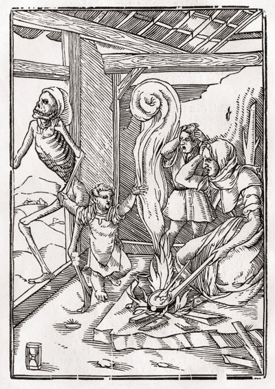 Döden kommer till barnet, ur "Der Todten Tanz", utgiven i Basel 1843. av Hans Holbein der Jüngere