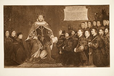 Henrik VIII beviljar en stadga till barber-kirurgerna, ca 1543, pub. 1902 (collotype) av Hans Holbein der Jüngere