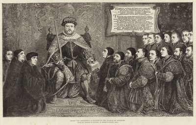 Kung Henrik VIII överlämnar en stadga till kirurgkollegiet. av Hans Holbein der Jüngere