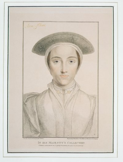 Porträtt av drottning Anne av Kleve (1515-57), graverat av Francesco Bartolozzi (1727-1815), publicerat 1796. av Hans Holbein der Jüngere