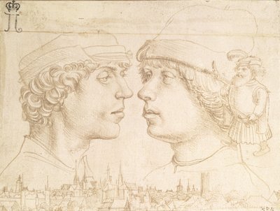Porträtt av två ungdomar, en dvärg och en stadsbild, ca 1514 (silverpoint) av Hans Holbein der Jüngere