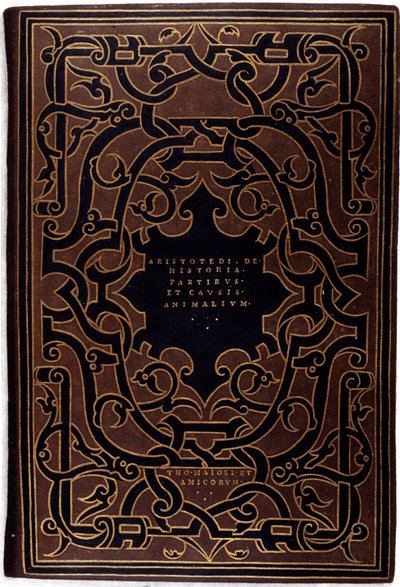 Bindning av samlingen "" Historier om Aristoteles och Theophrasti""" ritad av Hans Holbein den yngre (1497-1543) 1534 Paris, dekorativ konst av Hans Holbein der Jüngere