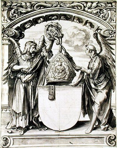 Design för en glasmålning, c.1520 (penna och grå tvätt med svart krita på papper) av Hans Holbein der Jüngere