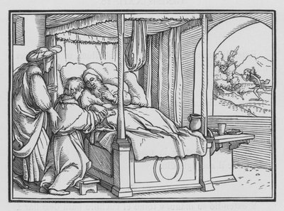 Jakob bedrar sin Fader och får välsignelsen, 1 Mosebok XXVII, 21 av Hans Holbein der Jüngere