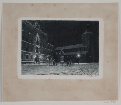 Torget vid St. Knuds kyrka i Odense. Kväll av Hans Julius Fæster