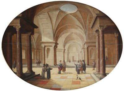 En klassisk palatsinteriör med Moses som förvandlar faraos spira till en orm (olja på panel) av Hans Juriaensz. van Baden