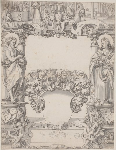 Glasdesign med Johannes Döparen och Johannes evangelisten av Hans Kaspar Lang the Elder
