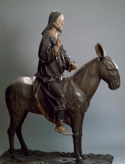 Kristus på åsnan, ca 1498, av Hans Klocker (aktiv ca 1478-1500), polykrom trästaty, Italien av Hans Klocker