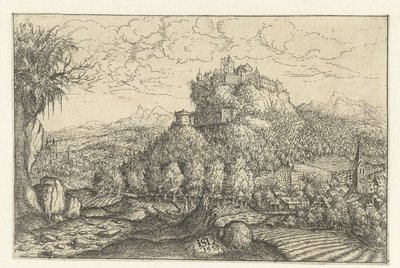Landskap med ett slott på ett berg av Hans Lautensack