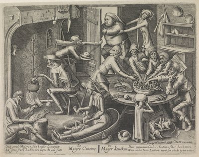 magert kök Le Maigre Cuisine / The Skinny Keucken (titel på objekt) Magert kök och det feta köket (serietitel) av Hans Liefrinck (I) (possibly)