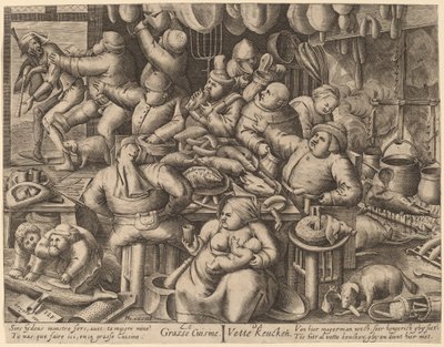 Det feta köket av Hans Liefrinck I, after Pieter van der Heyden, after Pieter Bruegel the Elder
