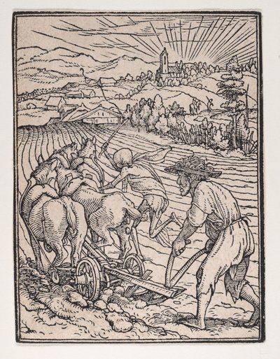 Bonden eller plöjaren, från Dödsdansen, ca. 1526, utgiven 1538. av Hans Lützelburger