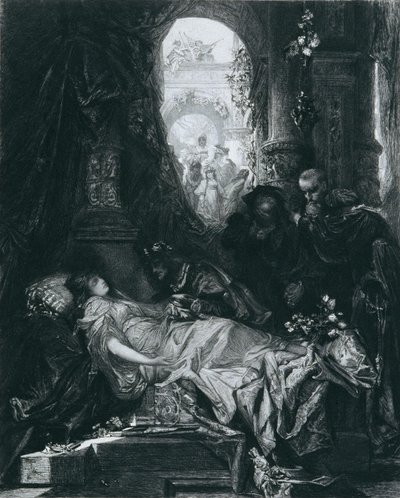 DEN SKENBART DÖDA JULIA CAPULET av Hans Makart