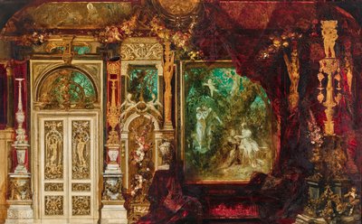 Dekorationsdesign för kejsarinnan Elisabeths sovrum i Hermesvilla (mellanscenen: En midsommarnattsdröm) av Hans Makart