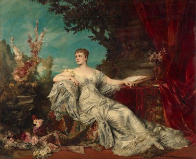 Sittande porträtt av grevinnan Gabrielle Louise Marie Duchâtel (1854-1889), hustru till den franske ambassadören i Wien av Hans Makart