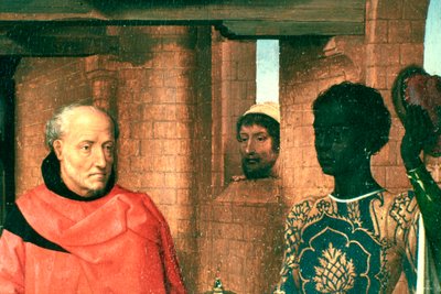 Tillbedjan av männen, Triptyk, Detalj, c1453-1494 av Hans Memling