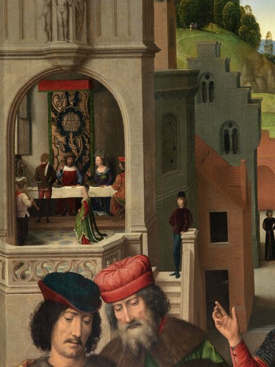 Detalj av den vänstra panelen av Triptyken av Johannes Döparen och Sankt Johannes evangelisten av Hans Memling