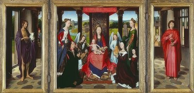 Jungfru med barn och heliga (The Donne Triptych). Omkring 1478 av Hans Memling