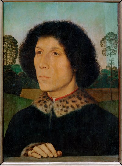 Manligt porträtt med landskap (flämtande) av Hans Memling