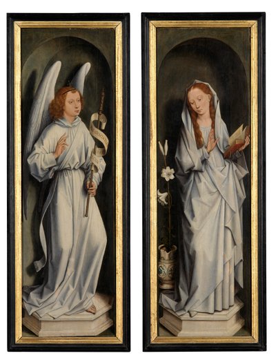 Baksidan av ett par vingar som visar tillkännagivandet (olja på panel) av Hans Memling