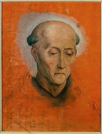 Studie för huvudet av Sankt Benedictus målat för altaret hos familjen Morel i Brügge ... av Hans Memling