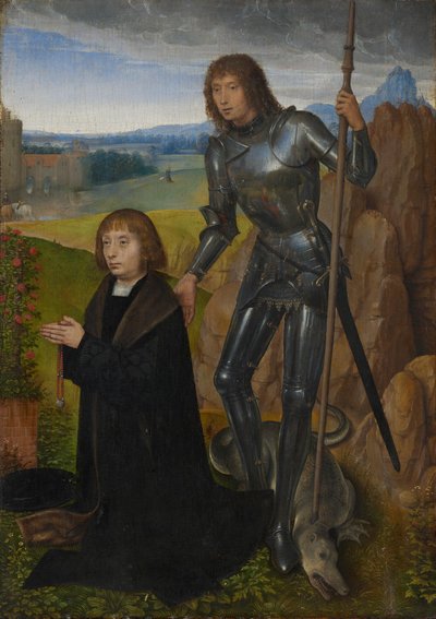 Panel från en diptyk: Sankt Göran med donator (utsidan avskild; se inv. nr 1401) av Hans Memling