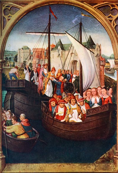 St Ursulas avgång från Basel, före 1489, c1900-1920. av Hans Memling
