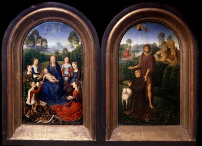 Jungfrun och barnet omgiven av Saintes, givaren och Johannes döparen Diptyk - Målning av Hans Memling (1435-1494) (ec flam) 1400-talets Paris, Louvren av Hans Memling