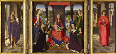Jungfru Maria och barnet med helgon och donatorer av Hans Memling