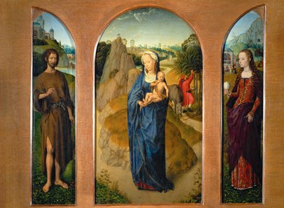 Triptyk med Madonnan och barnet under den ... av Hans Memling