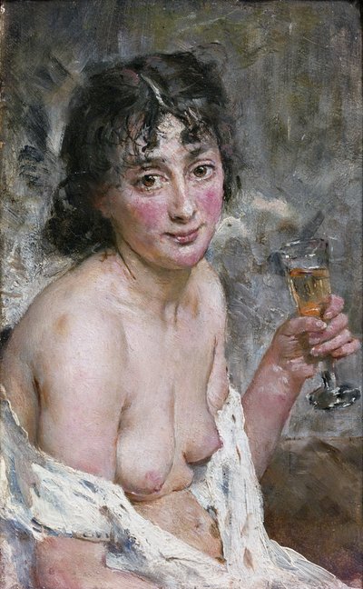 Champagne Girl (olja på duk) av Hans Olaf Heyerdahl