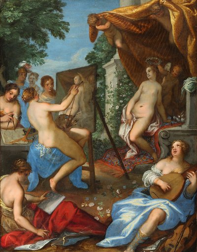Allegori över konsterna med Pictura som målar Venus av Hans Rottenhammer