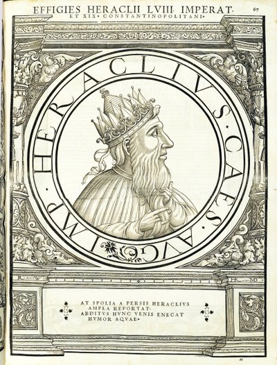 Heraclius, illustration från "De romerska kejsarna i hela öst och väst" av Hans Rudolf Manuel Deutsch