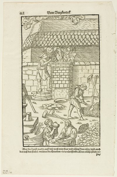 Sidan CCCL från Vom Bergwerck XII Bücher av Agricola, plansch 43 från Woodcuts from Books of the XVI Century av Hans Rudolf Manuel Deutsch
