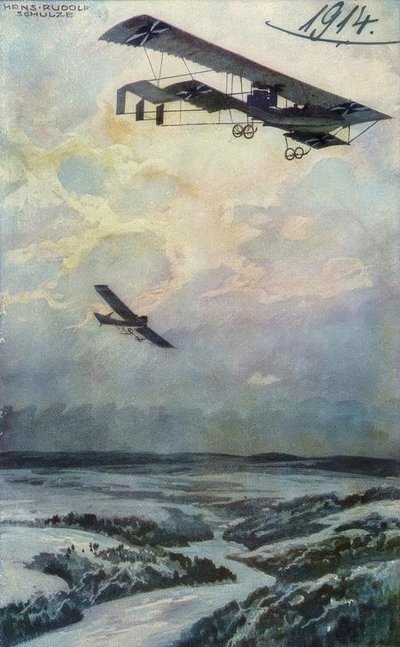 Militärt biplan på en spaningsresa över Argonnerwa av Hans Rudolf Schulze
