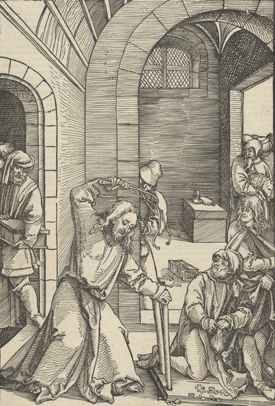 Kristus som renar templet, från spegeln av vår Herre Jesu Kristi passion, 1507. av Hans Schäufelein the Elder