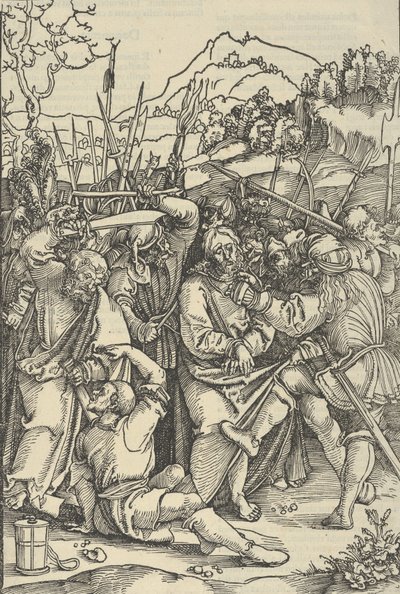 The Arrest of Christ, från spegeln av vår Herre Jesu Kristi passion, 1507. av Hans Schäufelein the Elder