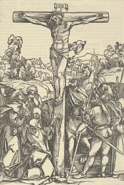 Korsfästelsen, från Rosenkransens beslutade trädgård, 1505. av Hans Schäufelein the Elder