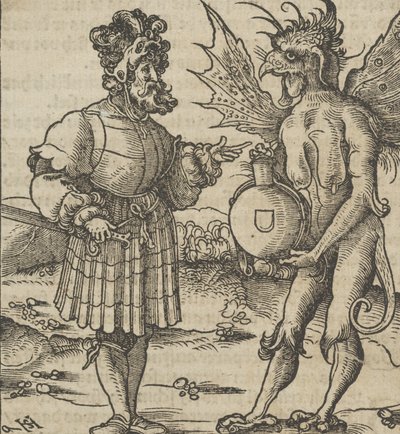 The Devil Offering Poison to a Knight, från Hymmelwagen auff dem, wer wol leben..., 1517. av Hans Schäufelein the Elder