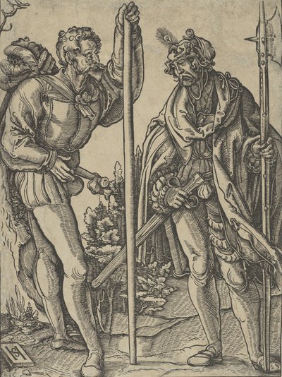 Två soldater med lans och hellebard samtalande, ca. 1515. av Hans Schäufelein the Elder