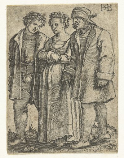 Brudparet och brudens far Bondbröllopsparad (serietitel) av Hans Sebald Beham