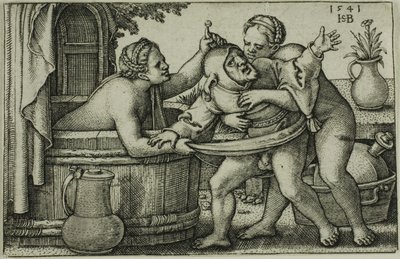 Buffoon och två badande kvinnor av Hans Sebald Beham