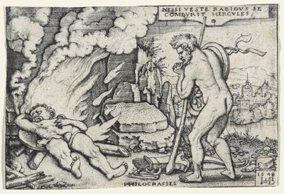 Herkules död, 1548 (gravyr på lagt papper monterat på massaskiva) av Hans Sebald Beham